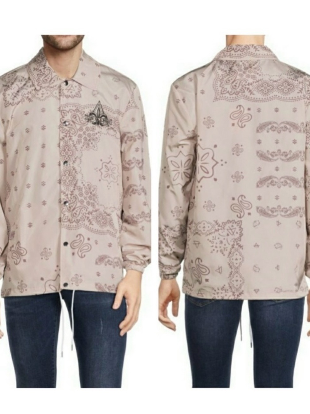 Eleven Paris NWT Oxford Paisley Jacket XXL Snap Front Tan Beige Life is a Joke